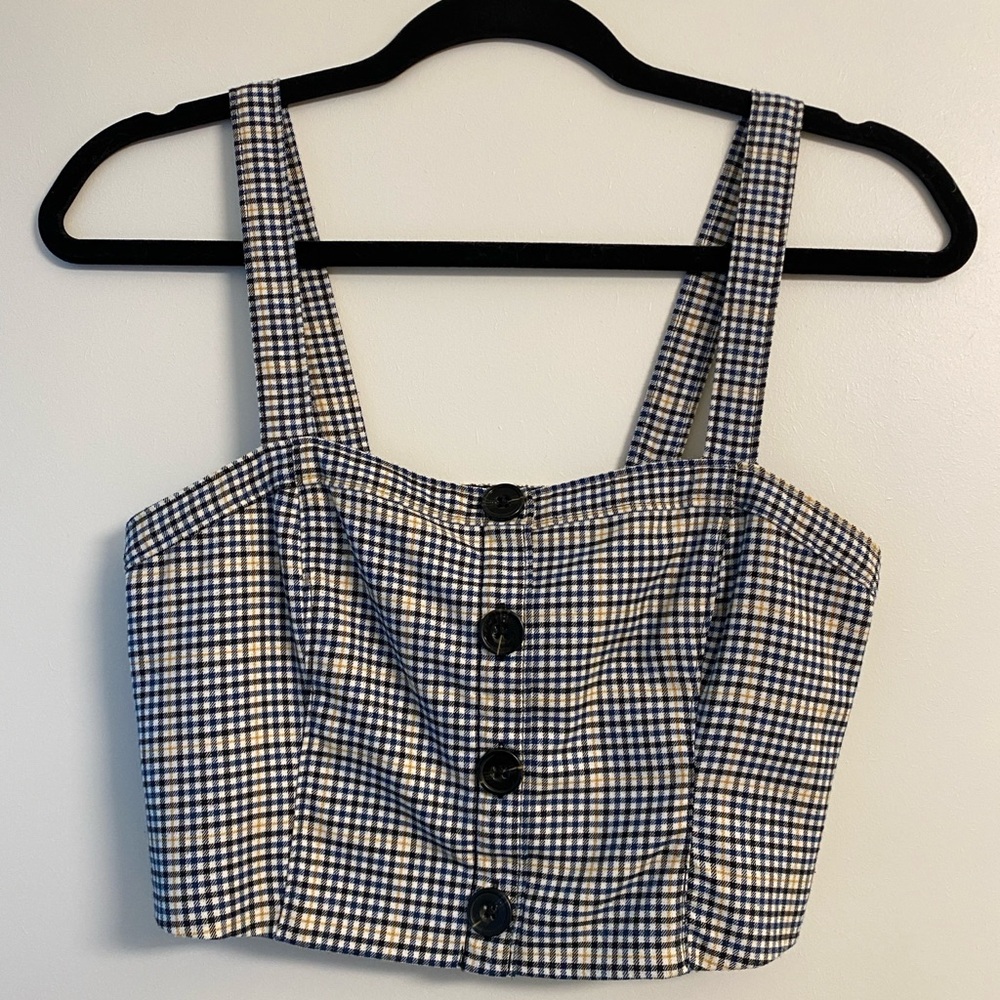Abercrombie & Fitch Blue and White Checkered Crop Top